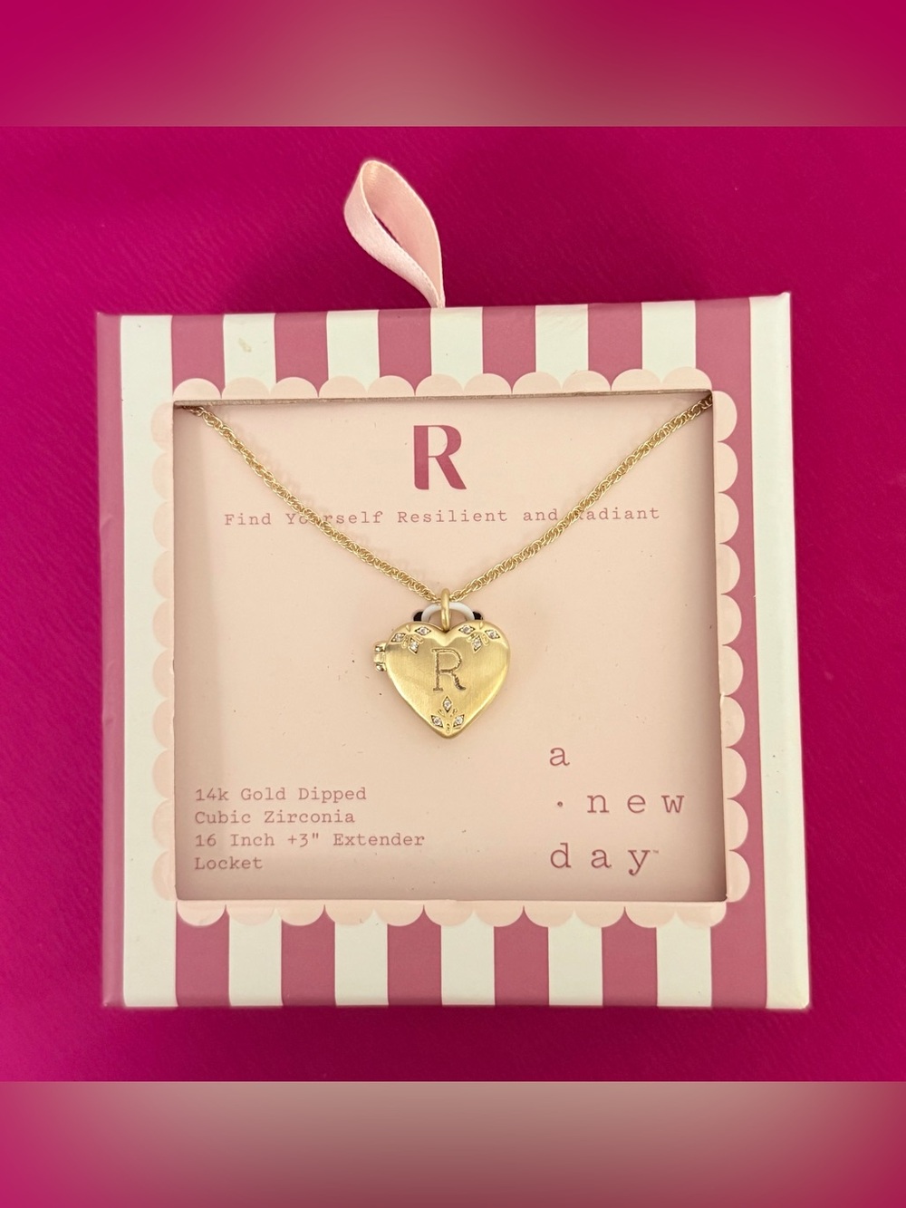14 K Gold Dipped Gold Heart Locket w/16”w/3” Extender Necklace with 'R' Initial